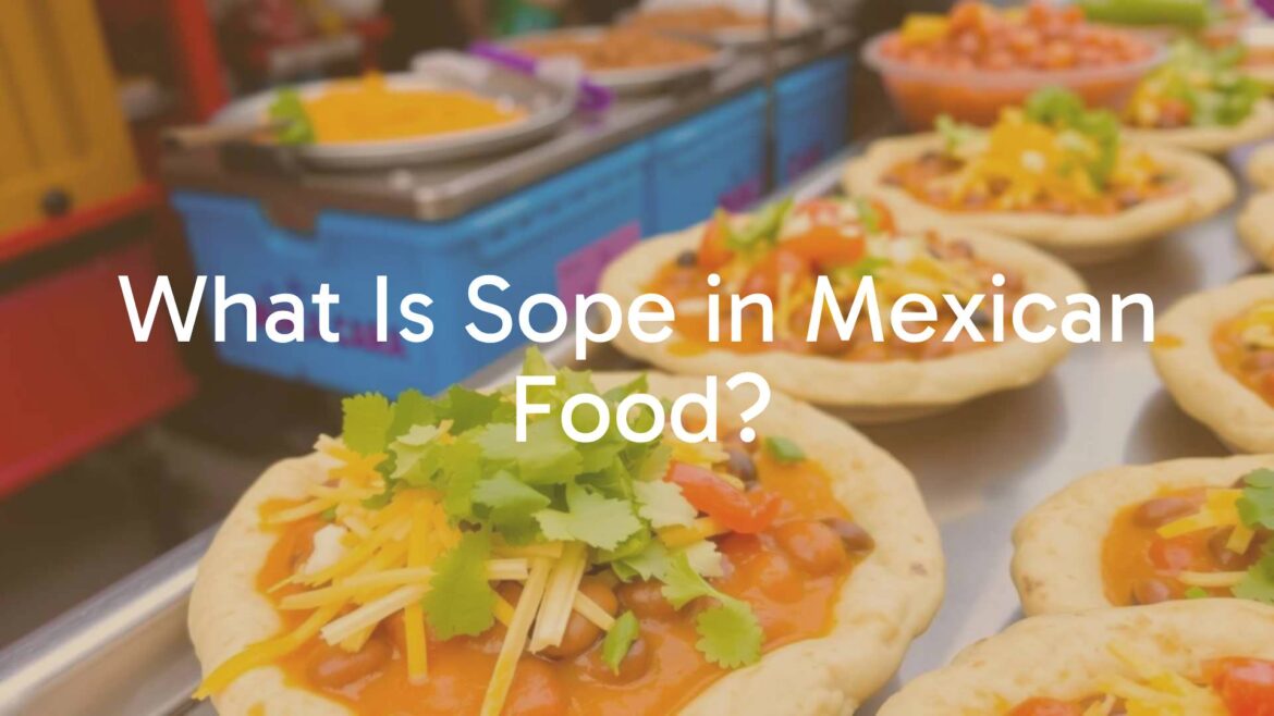 Traditional Mexican sopes with raised edges, topped with colorful ingredients like beans, cheese, lettuce, and salsa, vibrant street food scene, realistic.