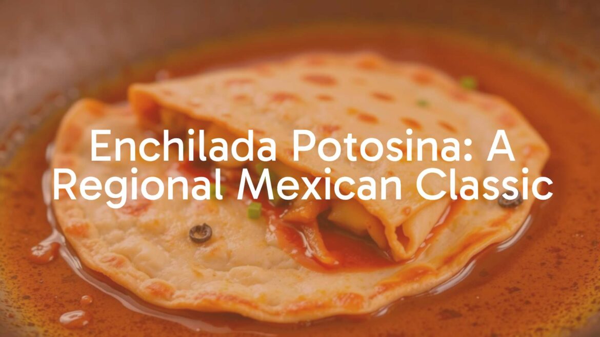 Traditional Enchilada Potosina, half-moon shape, brick-red masa shell, filled with cheese and onions, cooked on a comal, vibrant Mexican cuisine, realistic food photography.