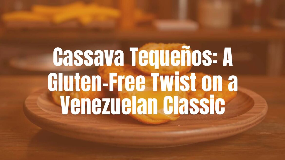 Golden-brown cassava tequeños on a wooden plate, crispy exterior with melted cheese inside, rustic kitchen background, warm lighting, appetizing food photography.