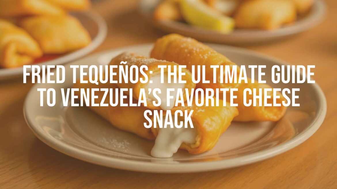 Golden fried tequeños on a plate, crispy dough wrapped around melted white cheese, warm lighting, appetizing food photography.