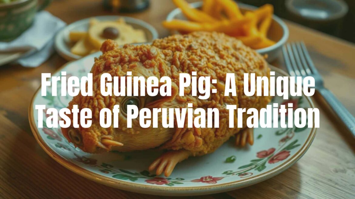 Fried guinea pig dish, crispy and golden brown, traditional Peruvian plating with Andean decor, rustic wooden table, warm lighting, realistic.