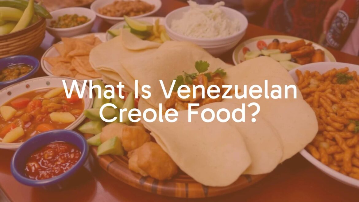 Colorful Venezuelan Creole food spread with arepas, pabellón criollo, and fresh ingredients, vibrant and inviting, traditional setting, realistic.