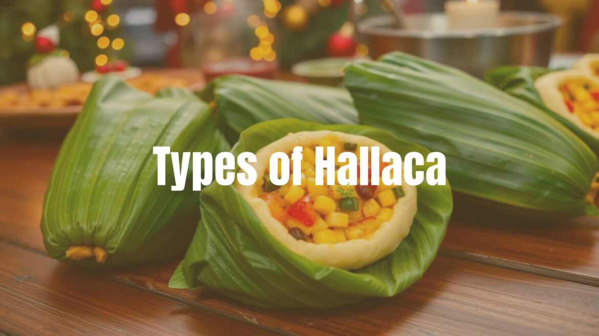 Venezuelan hallacas on a wooden table, plantain leaves, corn dough, colorful filling ingredients, festive Christmas setting, warm lighting, traditional cooking.