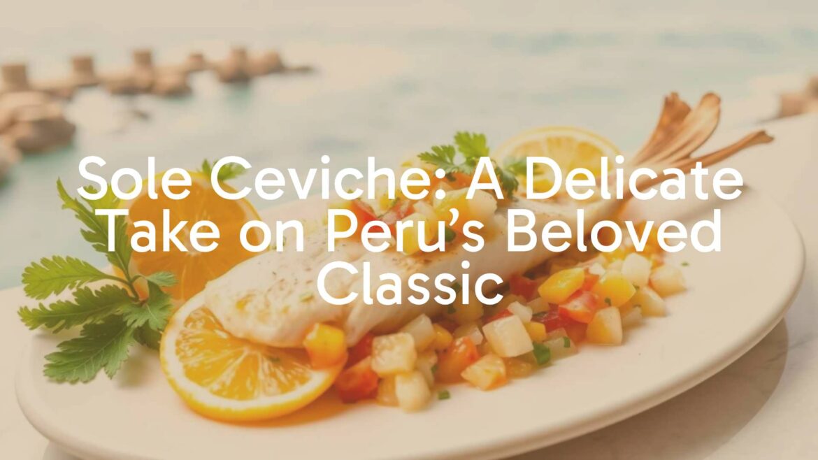 Fresh sole ceviche dish, vibrant citrus colors, Peruvian coastal setting, elegant presentation, realistic food photography.