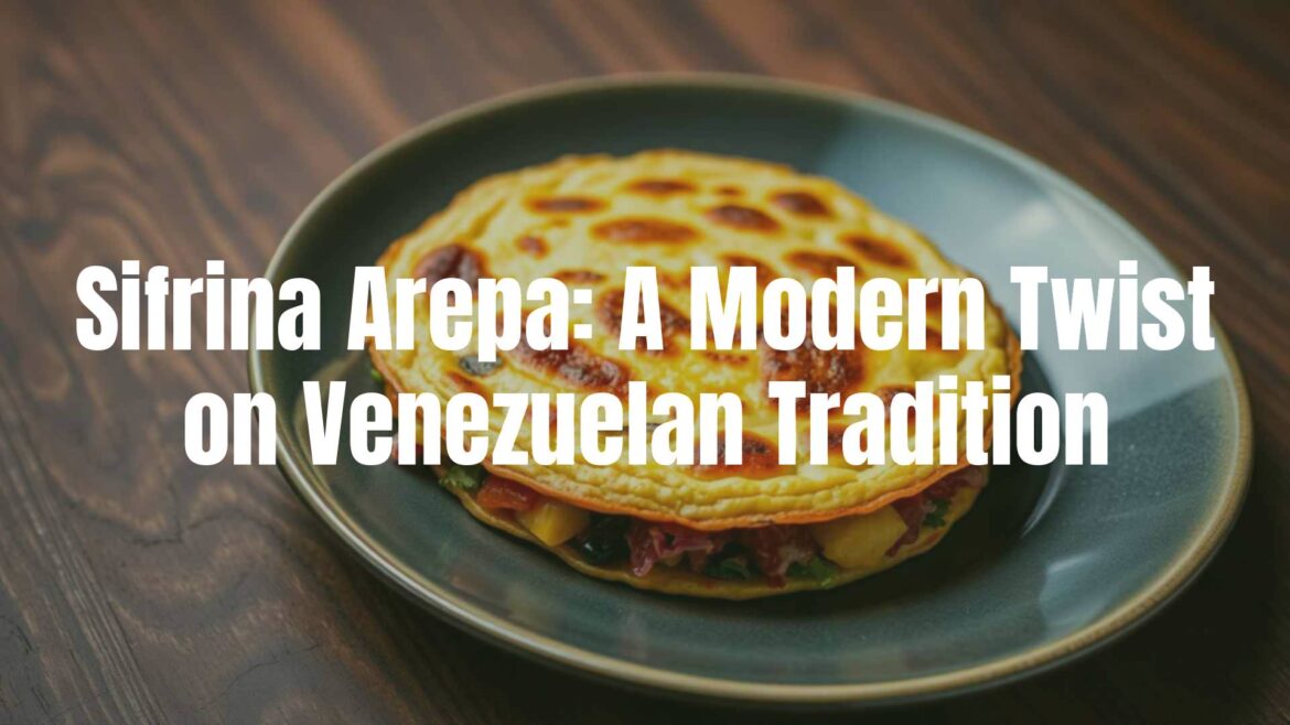 A delicious sifrina arepa on a plate, filled with indulgent ingredients, vibrant colors, rustic wooden background, warm lighting, realistic.