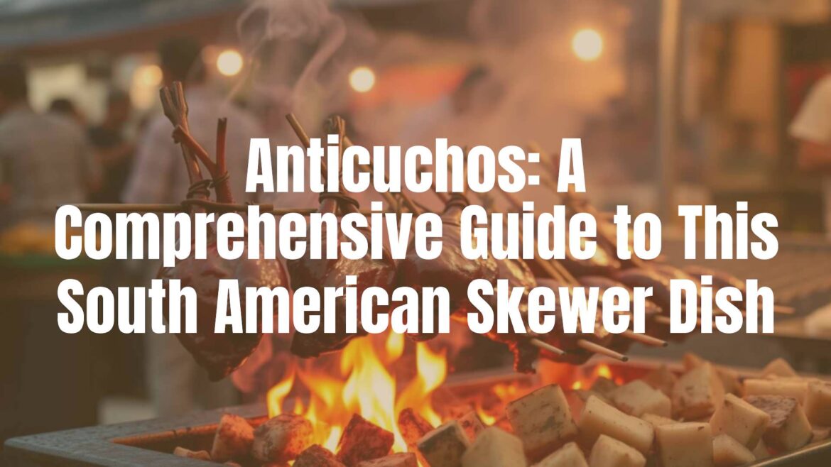 Juicy beef heart skewers grilling over smoky flames, vibrant street food scene in Peru, traditional South American dish, warm evening lighting, realistic.